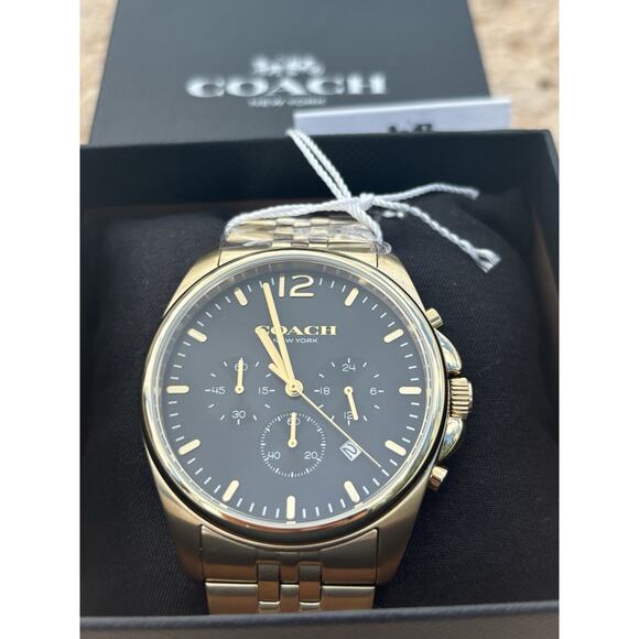 Coach Lexington Chronograph Men’s Gold Stainless Steel Black Dial Watch 14602657 - Picture 1 of 17